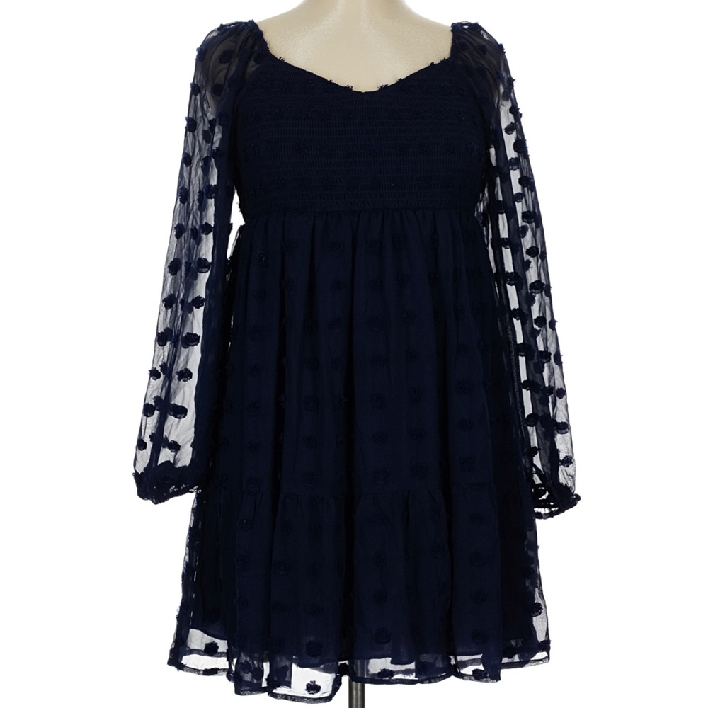 Women's Navy Dot Mesh Mini Dress